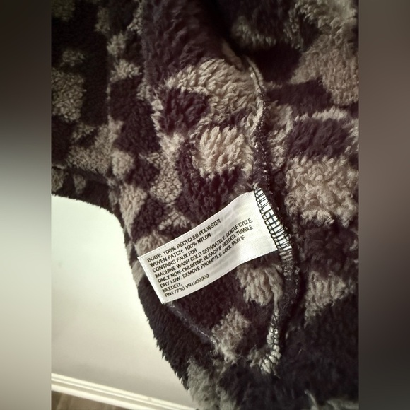 Joy Lab Oversized Checkered Loose Fit Fleece Cropped Jacket Black Green Size M L - Picture 4 of 8